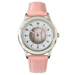 キッズベースボールピンクレザーストラップウォッチ 腕時計
