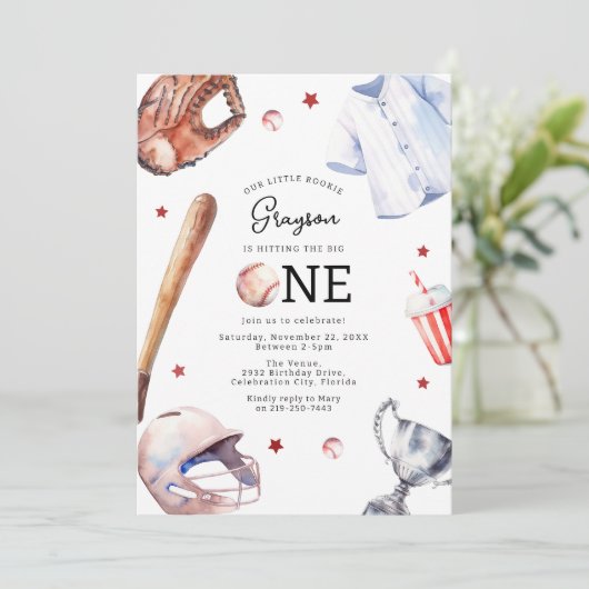 キッズベースボールファースト誕生日パーティー 招待状 (スタンド正面)