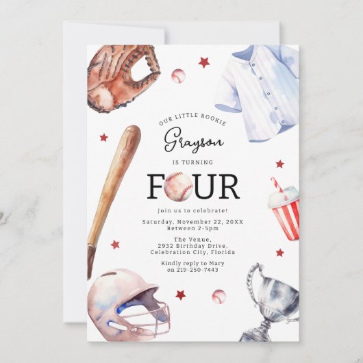キッズベースボール4th誕生日パーティの招待状 招待状 (正面)