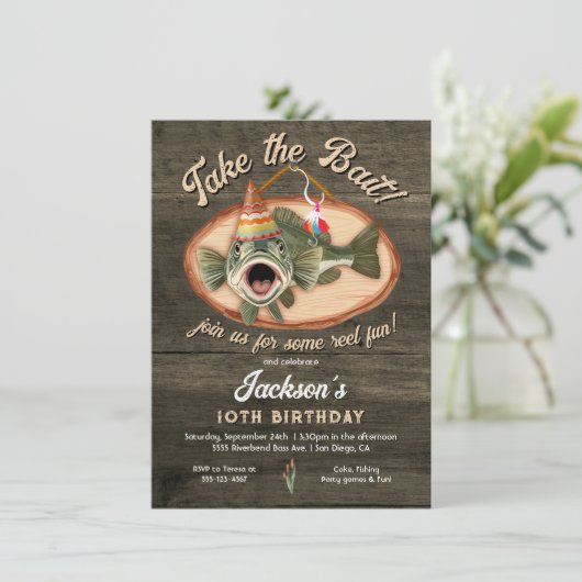キッズベース魚釣りおもしろい誕生日 招待状 (スタンド正面)