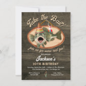 キッズベース魚釣りおもしろい誕生日 招待状 (正面)