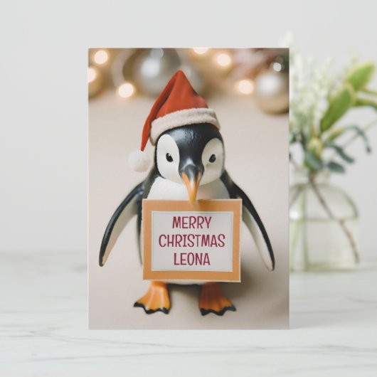 キッズペパーソナライズされたンギンノベルティクリスマス シーズンカード (スタンド正面)