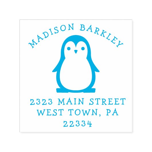 キッズペンギンかわいい差出人住所スタンプ セルフインキングスタンプ (デザイン)
