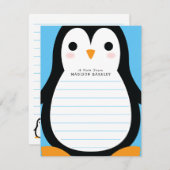 キッズペンギンかわいい平らな静止カード サンキューカード (正面/裏面)