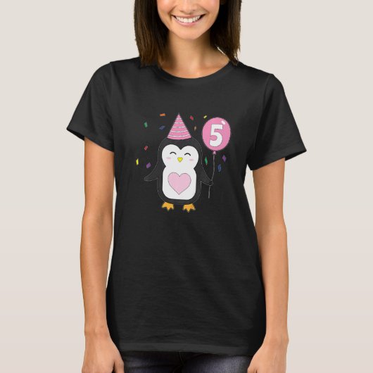 キッズペンギンバルーン5th誕生日パーティーケーキワイルド tシャツ (正面)