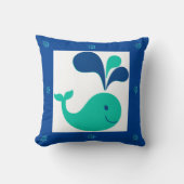 キッズホエールカートゥーンブルーホワイトグリーン装飾用クッション クッション (正面)