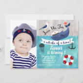 キッズホエールフォトウォーターカラー誕生日招待状 招待状 (正面)