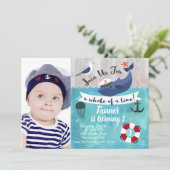 キッズホエールフォトウォーターカラー誕生日招待状 招待状 (スタンド正面)