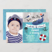 キッズホエールフォトウォーターカラー誕生日招待状 招待状 (正面/裏面)