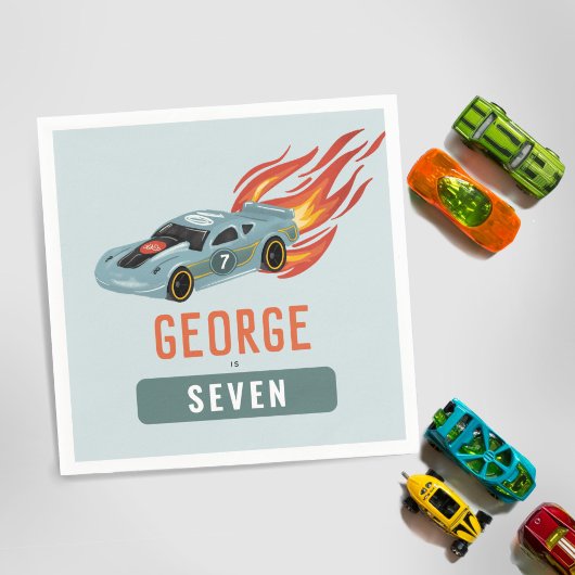 キッズホットブルーレーシングカーボーイズ誕生日 スタンダードカクテルナプキン