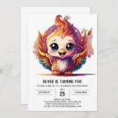 キッズボホフェニックスウォーターカラー誕生日 招待状 (正面/裏面)