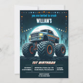 キッズボーイカークールズモンスタートラック1歳の誕生日に参加 招待状 (正面)