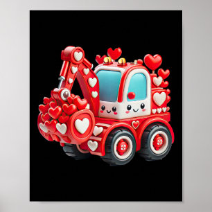 キッズボーイズかわいいバレンタインレッド建築トラック ポスター