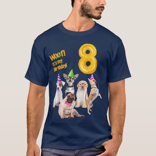 キッズボーイズ女の子かわいい犬8誕生日子犬 Tシャツ (正面)