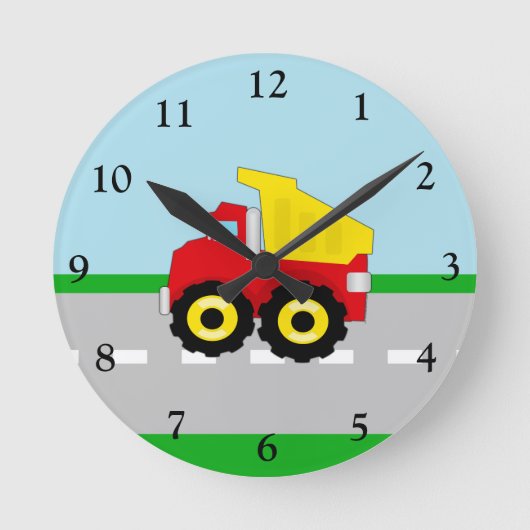 キッズボーイズ建築ダンプトラック ラウンド壁時計 (正面)