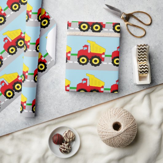 キッズボーイズ建築ダンプトラック ラッピングペーパー (クラフト)