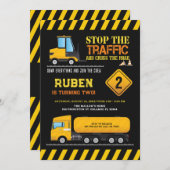 キッズボーイズ誕生日パーティー建築ダンプトラック 招待状 (正面/裏面)