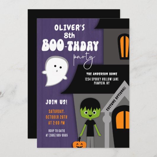 キッズボーイハロウィーン誕生日パーティー 招待状 (正面/裏面)