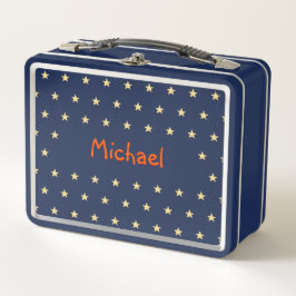 キッズボーイパーソナライズされたズネーム金ゴールドスターズブルースクール メタルランチボックス