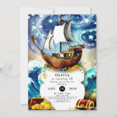 キッズボートお洒落海賊誕生日 招待状 (正面)