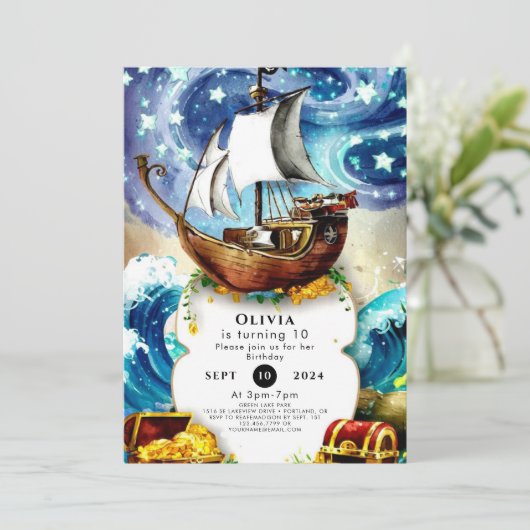 キッズボートお洒落海賊誕生日 招待状 (スタンド正面)