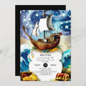 キッズボートお洒落海賊誕生日 招待状 (正面/裏面)