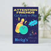 キッズボーリングをテーマにしたバースデーパーティ招待状 招待状 (スタンド正面)