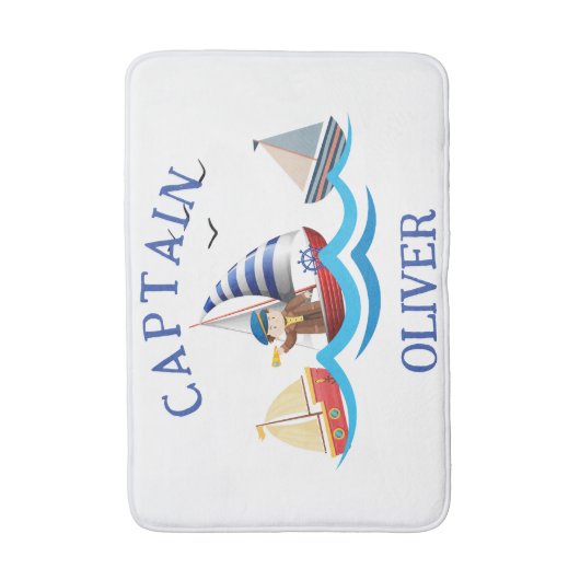 キッズボ航海のートキャプテンパーソナライズされた バスマット (正面縦)
