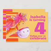 キッズポニートレッキング4歳の誕生日招待状 招待状 (正面/裏面)