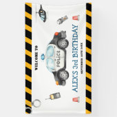 キッズポリス誕生日パーティーへようこそ大きなバナー 横断幕 (縦)