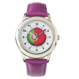 キッズポルトガル国旗パープルレザーストラップウォッチ 腕時計
