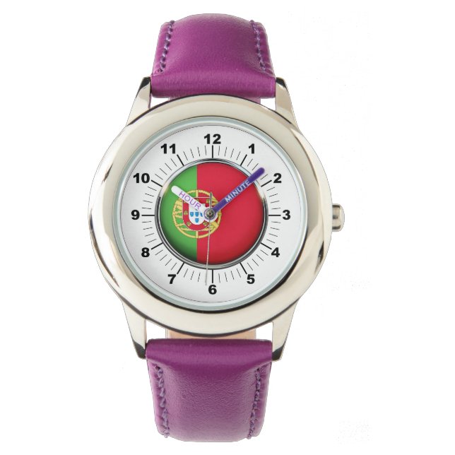 キッズポルトガル国旗パープルレザーストラップウォッチ 腕時計 (正面)
