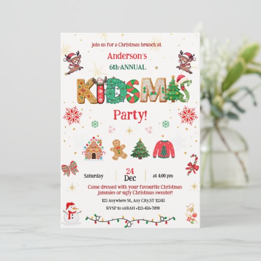キッズマス・パーティー招待 - 子供のためのクリスマス・パーティーへの招待 招待状 (スタンド正面)