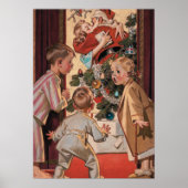 キッズママサンタクロースキスをするヴィンテージを参照 ポスター (正面)