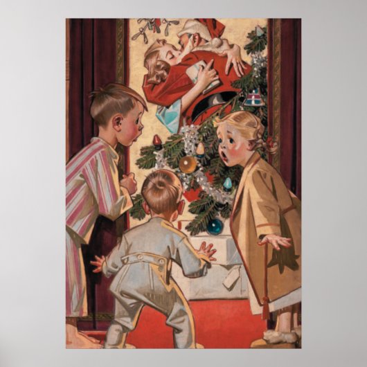 キッズママサンタクロースキスをするヴィンテージを参照 ポスター (正面)