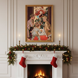 キッズママサンタクロースキスをするヴィンテージを参照 ポスター