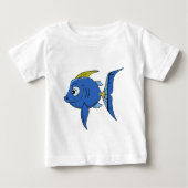 キッズマンガおもしろいーの青と黄色のアングルの魚 ベビーTシャツ (正面)