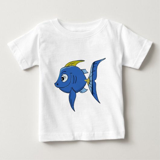 キッズマンガおもしろいーの青と黄色のアングルの魚 ベビーTシャツ (正面)
