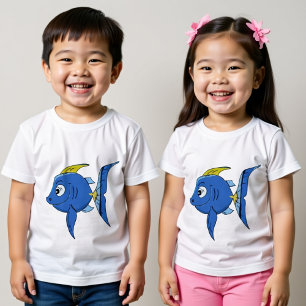 キッズマンガおもしろいーの青と黄色のアングルの魚 ベビーTシャツ
