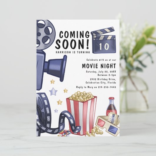 キッズムービーモダンナイトバースデーパーティー 招待状 (スタンド正面)