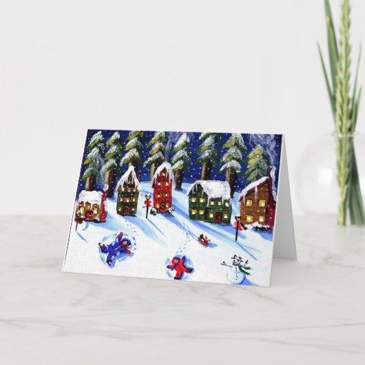 キッズメイクスノーエンジェルズホリデイフォークアート シーズンカード (正面)