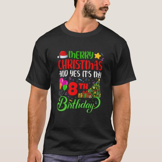 キッズメリーおもしろいクリスマスYes私の8番目の誕生日だ Tシャツ (正面)