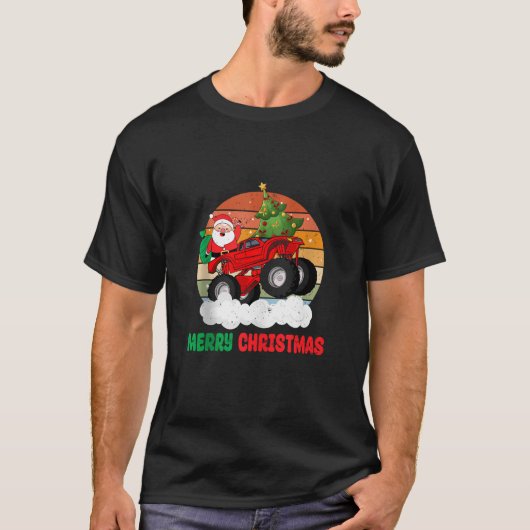 キッズメリークリスマスサンタモンスタートラッククリスマスツリー Tシャツ (正面)