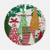 キッズメリークリスマスツリーレッドグリーン金ゴールドデコール ガラスオーナメント (裏面)