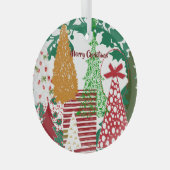 キッズメリークリスマスツリーレッドグリーン金ゴールドデコール ガラスオーナメント (正面右)