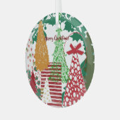 キッズメリークリスマスツリーレッドグリーン金ゴールドデコール ガラスオーナメント (正面左)