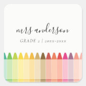 キッズモダン先生カラフルレインボークレヨンカラー スクエアシール (正面)