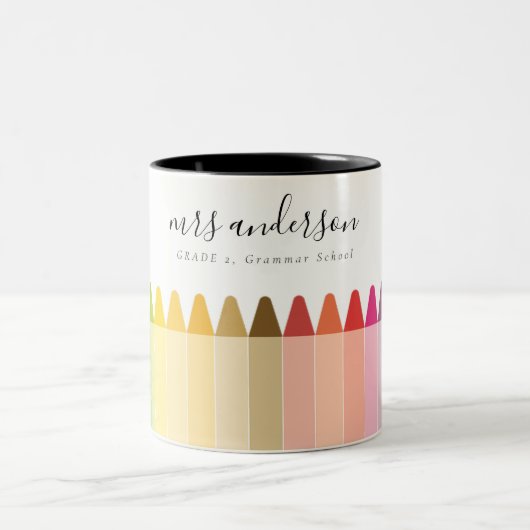 キッズモダン先生カラフルレインボークレヨンカラー ツートーンマグカップ (中央)