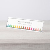 キッズモダン先生カラフルレインボークレヨンカラー デスクネームプレート (正面)