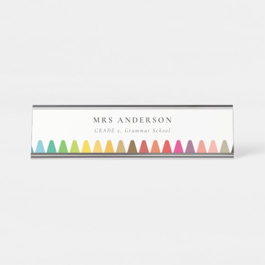 キッズモダン先生カラフルレインボークレヨンカラー デスクネームプレート (正面)